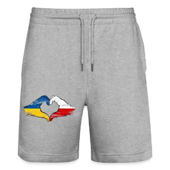 Ukraine Poland Heart shape with hands used - Stanley/Stella Trainer Unisex Organic Jogging Shorts - heather grey - Front - Nik (191cm) & Marisol (170cm)