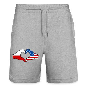 Poland USA Heart Shape with Hands - Stanley/Stella Trainer Unisex Organic Jogging Shorts - heather grey - Front - Nik (191cm) & Marisol (170cm)
