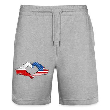 Pologne USA forme de coeur avec des mains utilisées - Short de jogging bio TRAINER Stanley/Stella unisexe - gris chiné - Devant - Nik (191cm) & Marisol (170cm)