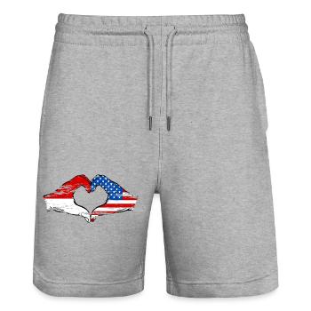 Indonesia USA Heart Shape with Hands Used - Stanley/Stella Trainer Unisex Organic Jogging Shorts - heather grey - Front - Nik (191cm) & Marisol (170cm)