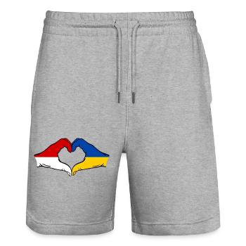 Indonesia Ukraine Heart Shape with Hands - Stanley/Stella Trainer Unisex Organic Jogging Shorts - heather grey - Front - Nik (191cm) & Marisol (170cm)