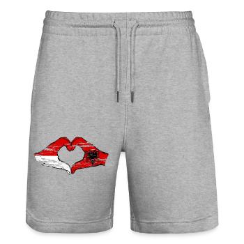 Indonésie Albanie forme de coeur avec des mains utilisées - Short de jogging bio TRAINER Stanley/Stella unisexe - gris chiné - Devant - Nik (191cm) & Marisol (170cm)