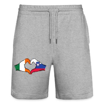 Irland Slowenien Flagge Hände Herzform - Stanley/Stella Unisex Bio Joggingshorts Trainer  - Grau meliert - Vorne - Nik (191cm) & Marisol (170cm)