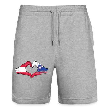 Austria Slovenia Flag Hands Heart Shape Used - Stanley/Stella Trainer Unisex Organic Jogging Shorts - heather grey - Front - Nik (191cm) & Marisol (170cm)