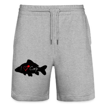 I love Carp black - Stanley/Stella Trainer Unisex Organic Jogging Shorts - heather grey - Front - Nik (191cm) & Marisol (170cm)