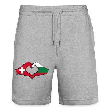 Switzerland Bulgaria Flag Hands Heart Shape - Stanley/Stella Trainer Unisex Organic Jogging Shorts - heather grey - Front - Nik (191cm) & Marisol (170cm)
