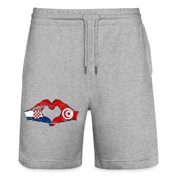 Croatia Tunisia flag heart shape used - Stanley/Stella Trainer Unisex Organic Jogging Shorts - heather grey - Front - Nik (191cm) & Marisol (170cm)