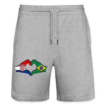 Croatie Brésil Drapeau Mains Coeur Forme - Short de jogging bio TRAINER Stanley/Stella unisexe - gris chiné - Devant - Nik (191cm) & Marisol (170cm)