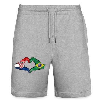 Croatie Brésil Drapeau Mains Coeur Forme Utilisé - Short de jogging bio TRAINER Stanley/Stella unisexe - gris chiné - Devant - Nik (191cm) & Marisol (170cm)