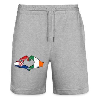 Croatie Irlande Drapeau Mains Coeur Forme Utilisé - Short de jogging bio TRAINER Stanley/Stella unisexe - gris chiné - Devant - Nik (191cm) & Marisol (170cm)