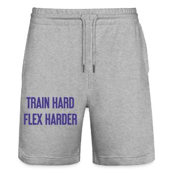 Train Hard Flex Harder - Stanley/Stella Unisex Bio Joggingshorts Trainer  - Grau meliert - Vorne - Nik (191cm) & Marisol (170cm)