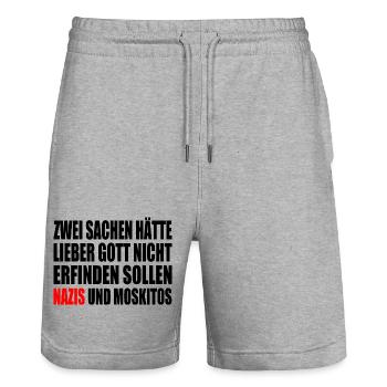 Fck nzs - nazis und moskitos - Stanley/Stella Unisex Bio Joggingshorts Trainer  - Grau meliert - Vorne - Nik (191cm) & Marisol (170cm)