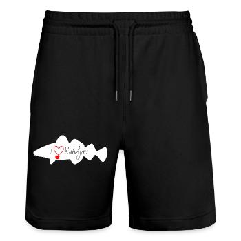 J’adore le blanc de morue - Short de jogging bio TRAINER Stanley/Stella unisexe - noir - Devant - Nik (191cm) & Marisol (170cm)
