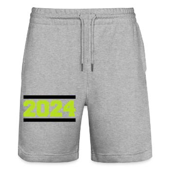 2024 - Short de jogging bio TRAINER Stanley/Stella unisexe - gris chiné - Devant - Nik (191cm) & Marisol (170cm)