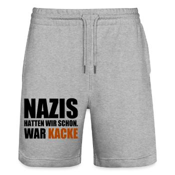 nazis hatten wir schon war kacke - Stanley/Stella Unisex Bio Joggingshorts Trainer  - Grau meliert - Vorne - Nik (191cm) & Marisol (170cm)