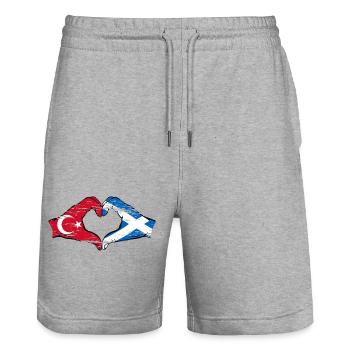 Turquie Ecosse drapeau mains forme de coeur utilisé - Short de jogging bio TRAINER Stanley/Stella unisexe - gris chiné - Devant - Nik (191cm) & Marisol (170cm)