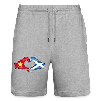 Vietnam Scotland flag hands heart shape used - Stanley/Stella Trainer Unisex Organic Jogging Shorts - heather grey - Front - Nik (191cm) & Marisol (170cm)