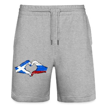 Ecosse Russie Drapeau Mains Coeur Forme D’occasion - Short de jogging bio TRAINER Stanley/Stella unisexe - gris chiné - Devant - Nik (191cm) & Marisol (170cm)