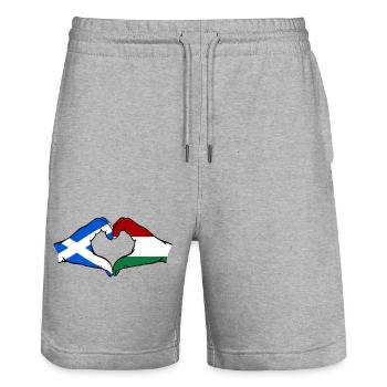 Scotland Hungary Flag Hands Heart Shape - Stanley/Stella Trainer Unisex Organic Jogging Shorts - heather grey - Front - Nik (191cm) & Marisol (170cm)