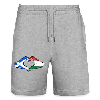 Ecosse Hongrie Drapeau Mains Coeur Forme Utilisé - Short de jogging bio TRAINER Stanley/Stella unisexe - gris chiné - Devant - Nik (191cm) & Marisol (170cm)