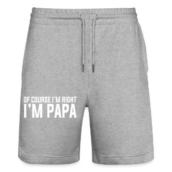 Natürlich habe ich recht, ich bin Papa, lustig, stur - Stanley/Stella Unisex Bio Joggingshorts Trainer  - Grau meliert - Vorne - Nik (191cm) & Marisol (170cm)