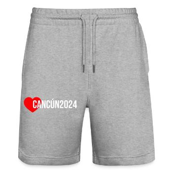 Cancun 2024 Heart Holiday - Stanley/Stella Trainer Unisex Organic Jogging Shorts - heather grey - Front - Nik (191cm) & Marisol (170cm)