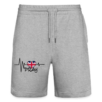 Angleterre Heartbeat drapeau coeur - Short de jogging bio TRAINER Stanley/Stella unisexe - gris chiné - Devant - Nik (191cm) & Marisol (170cm)