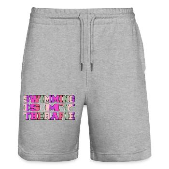 Papa de natation T-shirts nageurs Sport cadeau d’anniversaire - Short de jogging bio TRAINER Stanley/Stella unisexe - gris chiné - Devant - Nik (191cm) & Marisol (170cm)