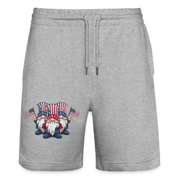 Patriotische amerikanische Gnome mit USA Flagge - Stanley/Stella Unisex Bio Joggingshorts Trainer  - Grau meliert - Vorne - Nik (191cm) & Marisol (170cm)