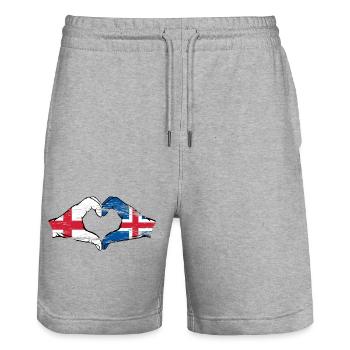 England Iceland flag hands heart shape used - Stanley/Stella Trainer Unisex Organic Jogging Shorts - heather grey - Front - Nik (191cm) & Marisol (170cm)