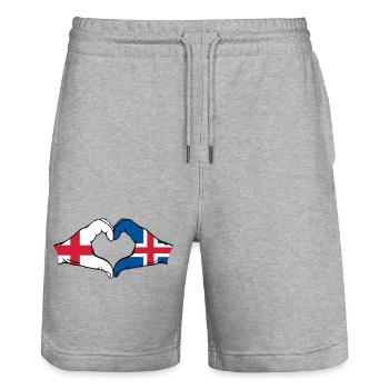 Angleterre Islande Drapeau Mains Coeur Forme Coeur - Short de jogging bio TRAINER Stanley/Stella unisexe - gris chiné - Devant - Nik (191cm) & Marisol (170cm)