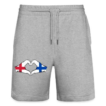Angleterre Finlande Drapeau Mains Coeur Forme - Short de jogging bio TRAINER Stanley/Stella unisexe - gris chiné - Devant - Nik (191cm) & Marisol (170cm)