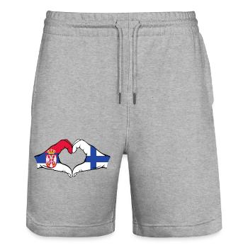 Serbie Finlande Drapeau Mains Coeur Forme - Short de jogging bio TRAINER Stanley/Stella unisexe - gris chiné - Devant - Nik (191cm) & Marisol (170cm)