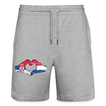 Serbie Hollande Drapeau Mains Coeur Utilisé - Short de jogging bio TRAINER Stanley/Stella unisexe - gris chiné - Devant - Nik (191cm) & Marisol (170cm)