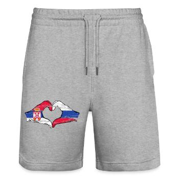 Serbie Russie Drapeau Mains Coeur Forme Utilisé - Short de jogging bio TRAINER Stanley/Stella unisexe - gris chiné - Devant - Nik (191cm) & Marisol (170cm)