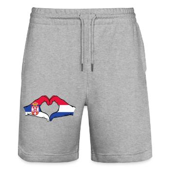 Serbie Hollande Drapeau Mains Coeur - Short de jogging bio TRAINER Stanley/Stella unisexe - gris chiné - Devant - Nik (191cm) & Marisol (170cm)