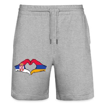 Serbien Armenien Flagge Hände Herzform - Stanley/Stella Unisex Bio Joggingshorts Trainer  - Grau meliert - Vorne - Nik (191cm) & Marisol (170cm)