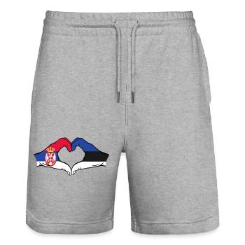 Serbien Estland Flagge Hände Herzform - Stanley/Stella Unisex Bio Joggingshorts Trainer  - Grau meliert - Vorne - Nik (191cm) & Marisol (170cm)