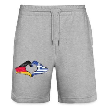 Deutschland Griechenland Flagge Hände Herz used - Stanley/Stella Unisex Bio Joggingshorts Trainer  - Grau meliert - Vorne - Nik (191cm) & Marisol (170cm)