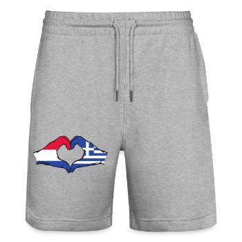 Holland Greece Flag Hands Heart Shape - Stanley/Stella Trainer Unisex Organic Jogging Shorts - heather grey - Front - Nik (191cm) & Marisol (170cm)