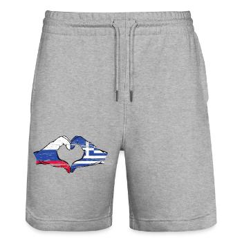 Russland Griechenland Flagge Hände Herzform used - Stanley/Stella Unisex Bio Joggingshorts Trainer  - Grau meliert - Vorne - Nik (191cm) & Marisol (170cm)