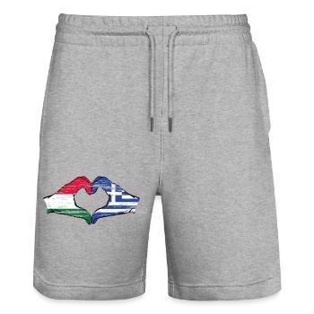 Ungarn Griechenland Flagge Hände Herzform used - Stanley/Stella Unisex Bio Joggingshorts Trainer  - Grau meliert - Vorne - Nik (191cm) & Marisol (170cm)