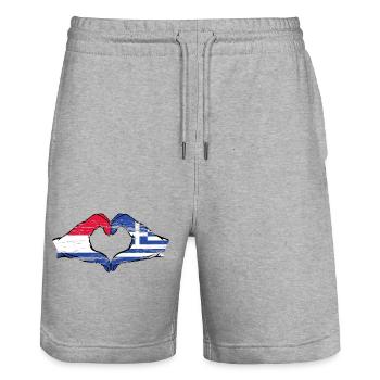 Holland Griechenland Flagge Hände Herzform used - Stanley/Stella Unisex Bio Joggingshorts Trainer  - Grau meliert - Vorne - Nik (191cm) & Marisol (170cm)