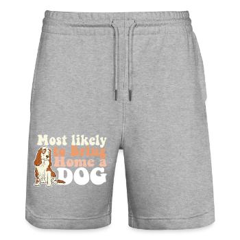 Most Likely To Bring Home A Dog Mom Dad I Love - Stanley/Stella Trainer Unisex Organic Jogging Shorts - heather grey - Front - Nik (191cm) & Marisol (170cm)