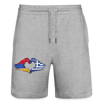 Armenia Greece Flag Hands Heart Shape Used - Stanley/Stella Trainer Unisex Organic Jogging Shorts - heather grey - Front - Nik (191cm) & Marisol (170cm)