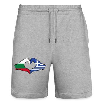 Bulgarien Griechenland Flagge Hände Herzform - Stanley/Stella Unisex Bio Joggingshorts Trainer  - Grau meliert - Vorne - Nik (191cm) & Marisol (170cm)