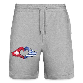 Schweiz Griechenland Flagge Hände Herzform used - Stanley/Stella Unisex Bio Joggingshorts Trainer  - Grau meliert - Vorne - Nik (191cm) & Marisol (170cm)