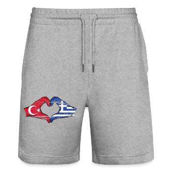Türkei Griechenland Flagge Hände Herzform used - Stanley/Stella Unisex Bio Joggingshorts Trainer  - Grau meliert - Vorne - Nik (191cm) & Marisol (170cm)