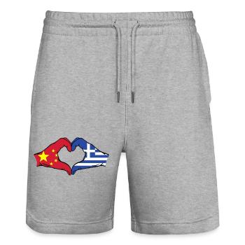 China Greece Flag Hands Heart Shape - Stanley/Stella Trainer Unisex Organic Jogging Shorts - heather grey - Front - Nik (191cm) & Marisol (170cm)