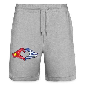China Griechenland Flagge Hände Herzform used - Stanley/Stella Unisex Bio Joggingshorts Trainer  - Grau meliert - Vorne - Nik (191cm) & Marisol (170cm)